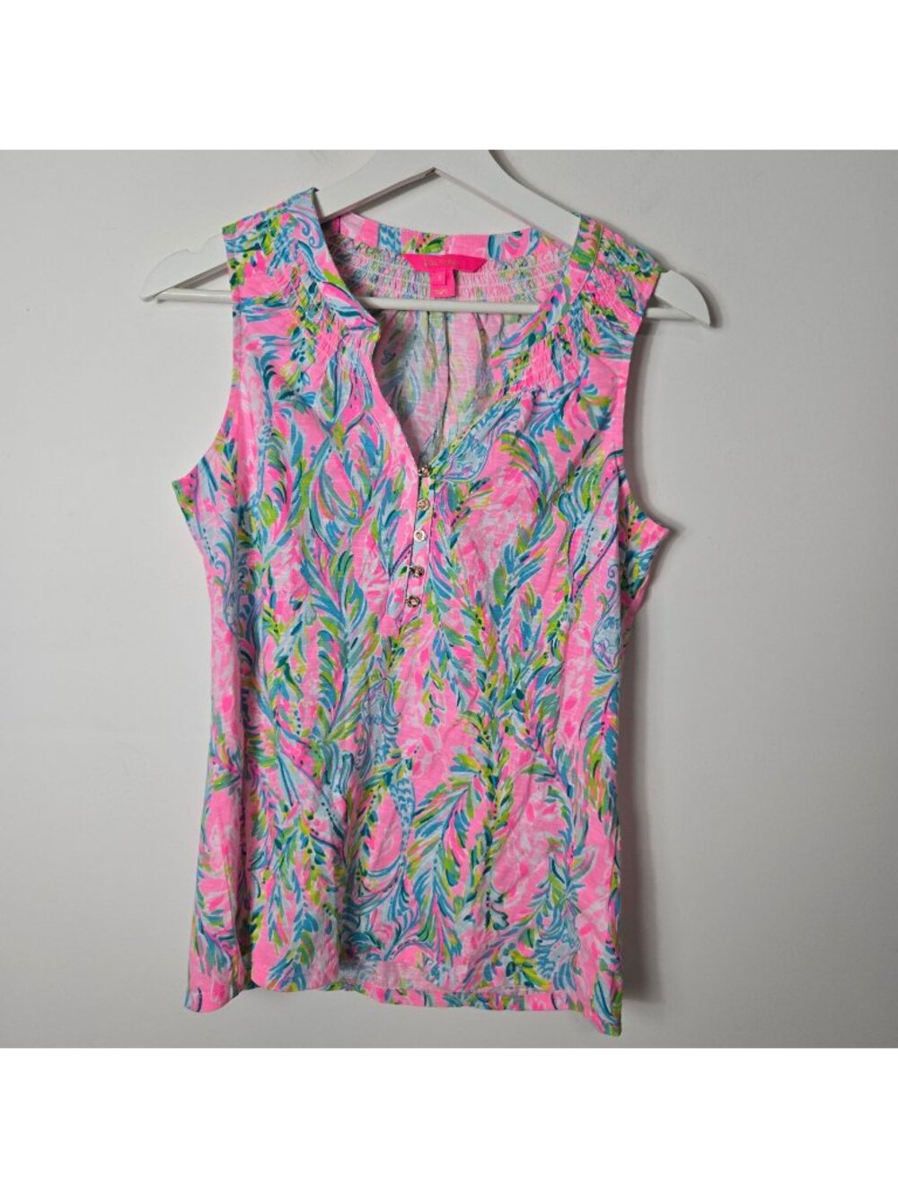 Lilly Pulitzer Size S Essie Unicorn of the Sea Pink Green Tank Top Sleeveless